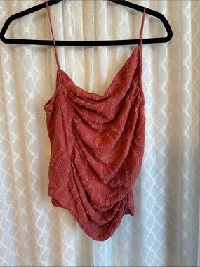 #894 Free People Rose-Red Draped Textured Cowl Cami